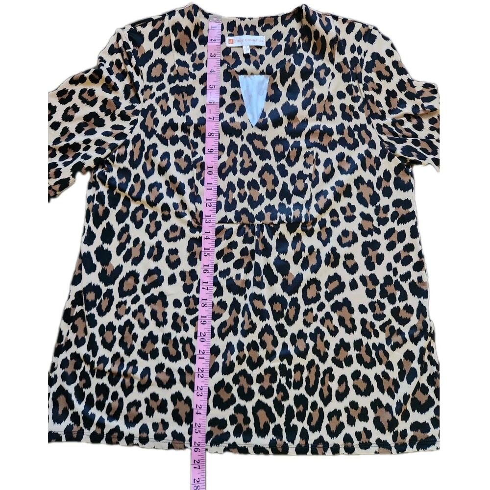 Jude Connally Cannell Top S Brown Leopard Print Bell Sleeve Tunic Stretch Knit - Picture 7 of 8